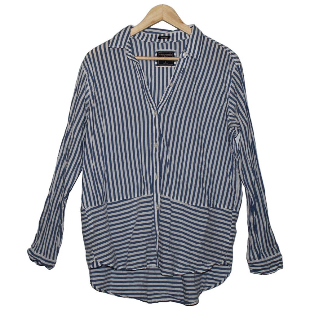Women's Abercrombie & Fitch Blue White Striped Cotton Button Down Shirt Size L
